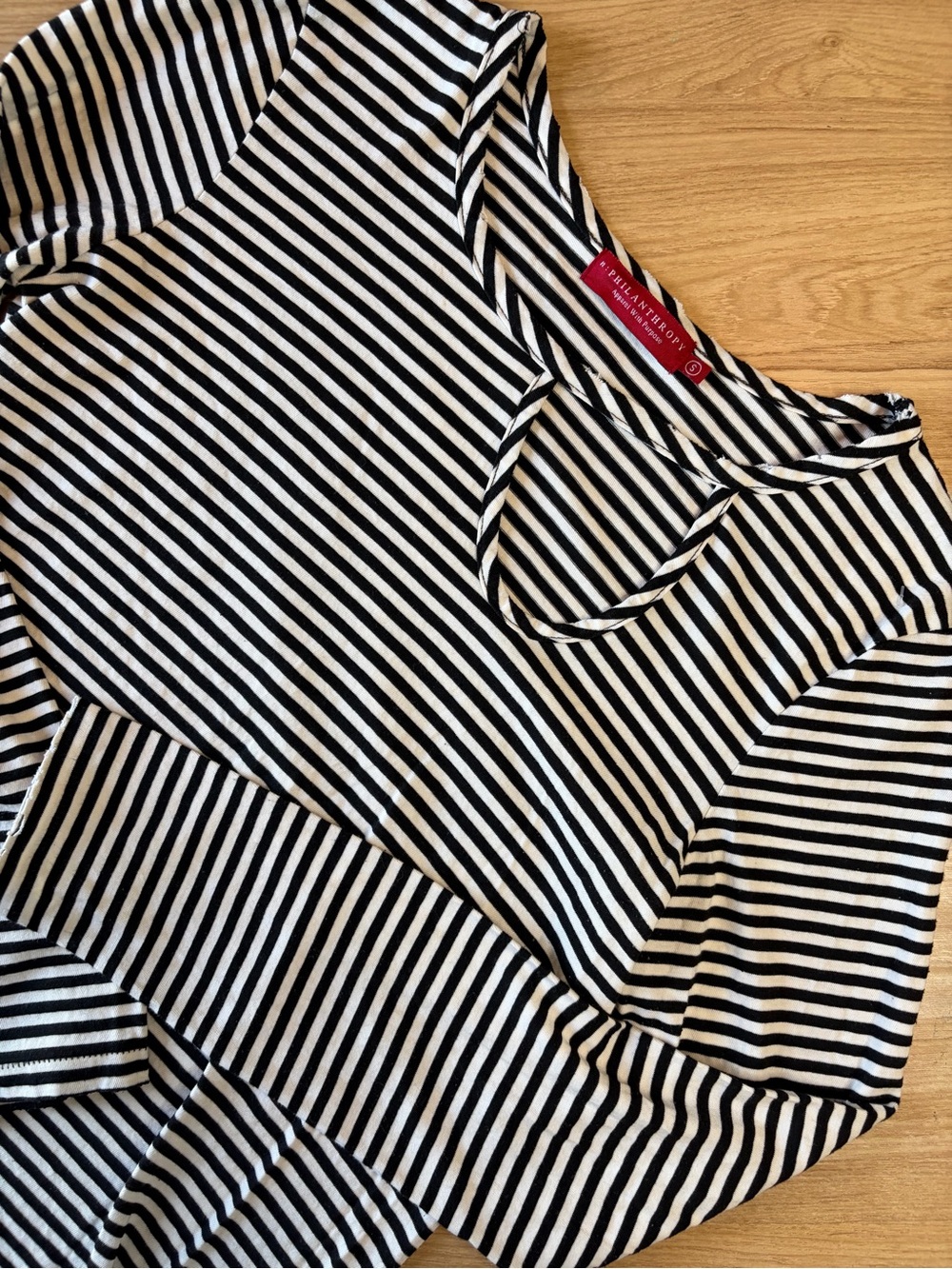 N:Philanthropy Black White Striped Cutout Keyhole Long Sleeve Top Distressed S